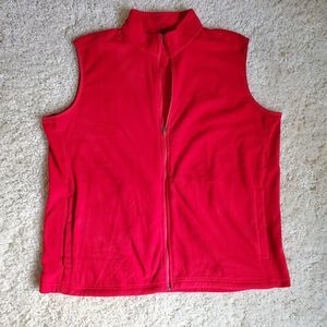 Land's End Outfitters Red Fleece Full Zip Vest Collared 2 Pocket Size XL